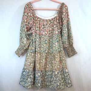 Storia Vici Babydoll Tiered Floral Print Bohemian Dress Medium